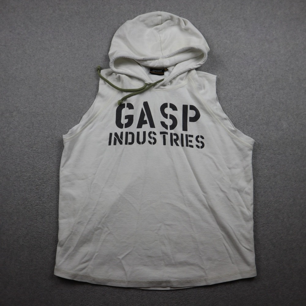 GASP Thermal SL Hoodie Mens Medium White Sleeveless Graphic Gym Bodybuilding